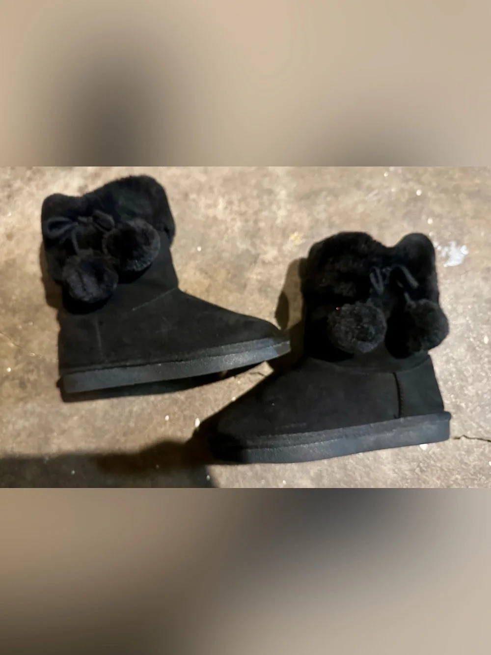 Black Suede Cozy Pom Pom Ankle Boots
